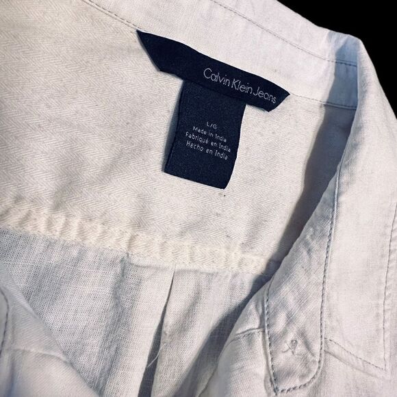 Calvin Klein Jeans White linen blend western style shirt size - Picture 14 of 16